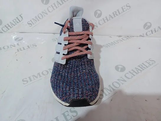 BOXED PAIR OF ADIDAS ULTRA BOOST TRAINERS IN BLUE/MULTICOLOUR UK SIZE 7