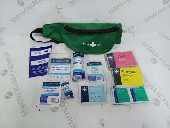 FIRST AID KIT TO INCLUDE BANDAGE, DRESSING, EYEPAD, ETC