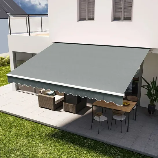 BOXED SOL 27 OUTDOOR 200cm W X 150cm D FABRIC COVER RETRACTABLE PATIO AWNING - GREY (1 BOX)