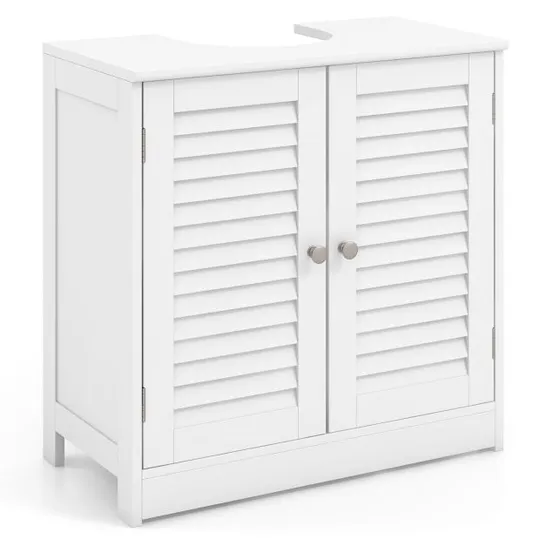 BOXED FREESTANDING BATHROOM VANITY CABINET WITH 2 SHUTTER DOORS AND U-SHAPE CUT-OUT-WHITE