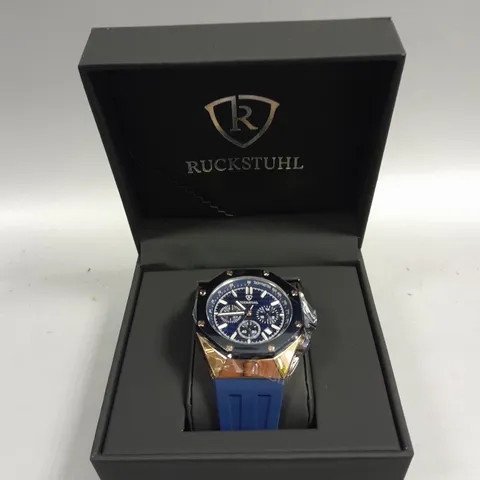 RUCKSTUHL BASEL MEN'S CHRONOGRAPH WATCH R500 WITH BLUE RUBBER STRAP