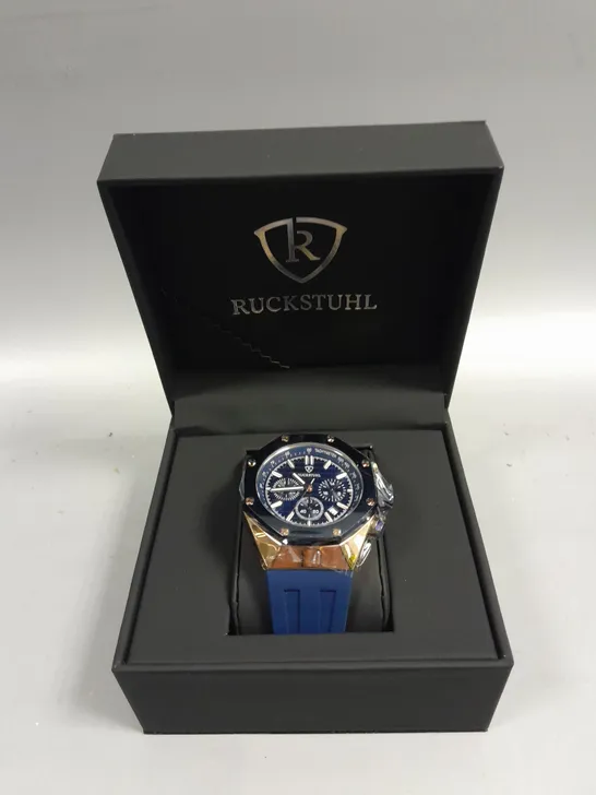 RUCKSTUHL BASEL MEN'S CHRONOGRAPH WATCH R500 WITH BLUE RUBBER STRAP