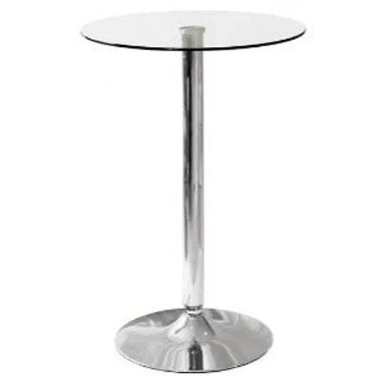 BOXED MECOR CONTEMPORARY KITCHEN BISTRO ROUND TABLE STAINLESS STEEL FRAME AND GLASS TOP (2 BOXES)