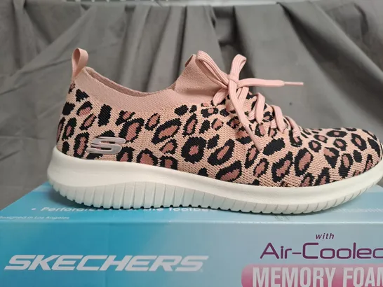 BOXED PAIR OF SKECHERS ANIMAL PRINT AIR COOLD TRAINERS - SIZE 6