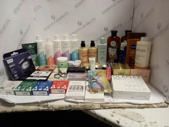 BOX OF ASSORTED COSMETICS TO INCLUDE OLAPLEX, REVOLUTION, PRAI BEAUTY ETC