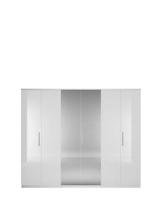 BOXED PRAGUE GLOSS 6 DOOR WARDROBE CARCASS - WHITE GLOSS (1 & 3 OF 4 BOXES)