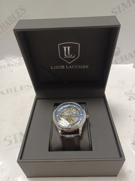 MENS LOUIS LACOMBE AUTOMATIC WATCH – SKELETON DIAL  – LEATHER STRAP