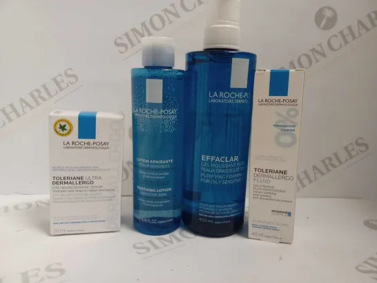 BOX OF 4 LA ROCHE POSAY ITEMS TO INCLUDE EFFACLAR, TOLERIANE DERMALLERGO AND SOOTHING LOTION