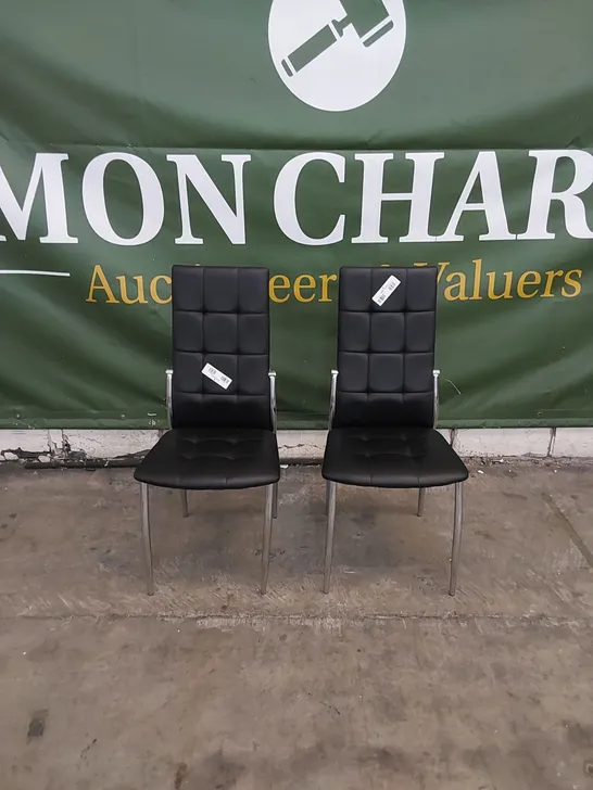 SET OF 2 DINING CHAIRS IN METAL AND BLACK PU FAUX LEATHER 