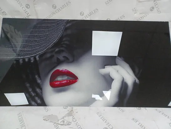 GRAZ DESIGN WOMAN RED LIPS HAT PHOTOGRAPHIC PRINT ON ACRYLIC GLASS 50 X 100CM COLLECTION ONLY