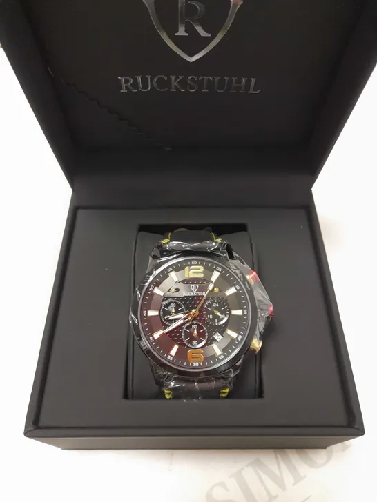 RUCKSTUHL TRIPLE DIAL BLACK RUBBER STRAP WRISTWATCH