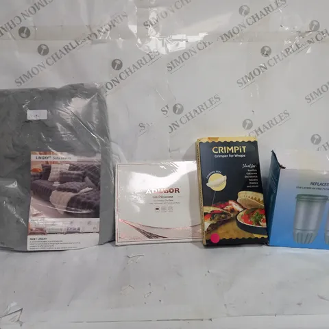 BOX OF APPROXIMATELY 13 ASSORTED ITEMS TO INCLUDE - CRIMPIT FOR WRAPS - WATER FILTERS - SILK PILLOW CASE ECT