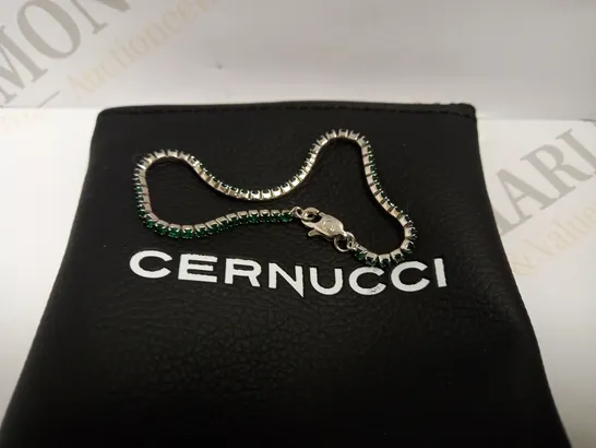 CERNUCCI SILVER EFFECT BRACELET WITH EMERALD COLOUR STONES