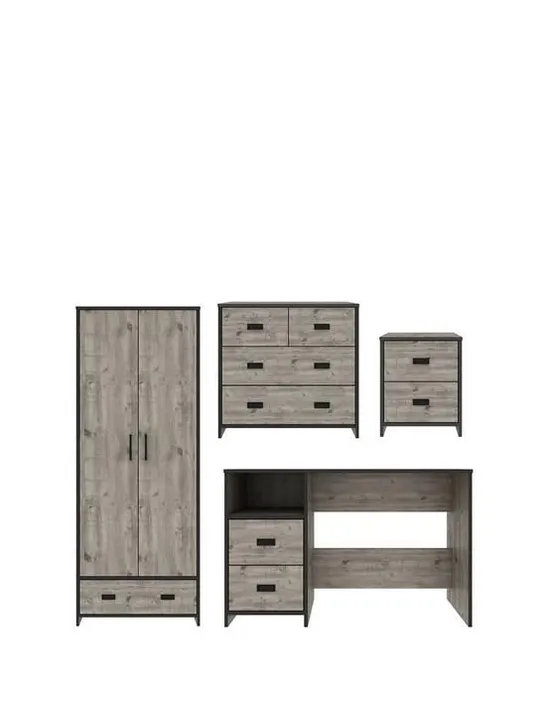 BOXED GRADE 1 JACKSON 4 PIECE BEDROOM PACKAGE MEXICAN GREY (3 OF 3 BOXES)