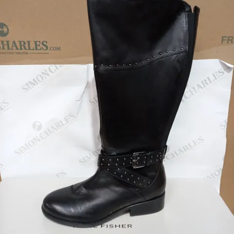 MARC FISHER BLACK LEATHER HIGH RISE BOOTS - SIZE 7