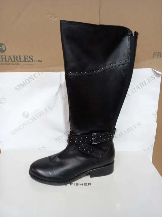 MARC FISHER BLACK LEATHER HIGH RISE BOOTS - SIZE 7