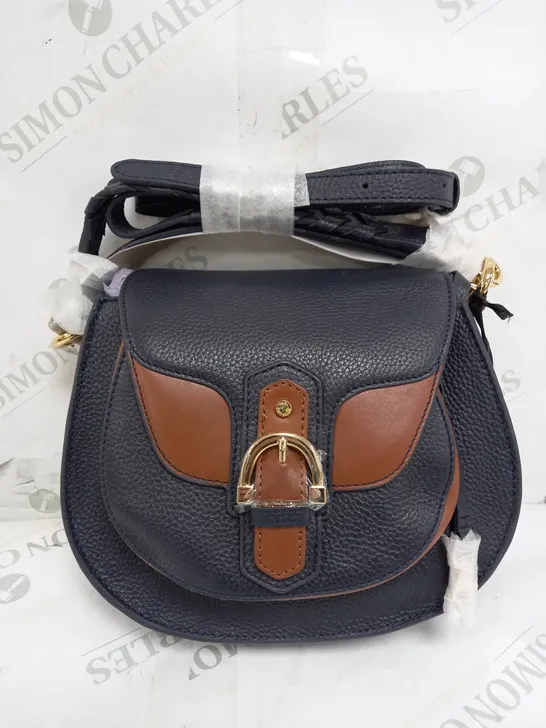 PAUL COSTELLOE DRESSAGE HAND BAG IN DARK BLUE & BROWN 