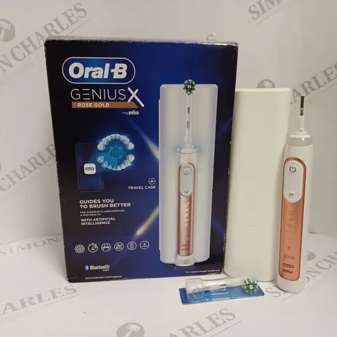 BOXED ORAL-B GENIUS X ROSE GOLD ELECTRIC TOOTHBRUSH DESIGNED BY BRAUN 
