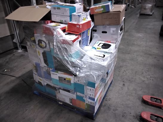 PALLET OF A SIGNIFICANT QUANTITY OF ASSORTED ELECTRONIC ITEMS TO INCLUDE BLACKWEB SOUNDHOUSE II SPEAKER, EPSON XP-2100 PRINTER, JVC WIRELESS HEADPHONES, NOW TV SMART STICK, POLAROID DVD PLAYER, ETC