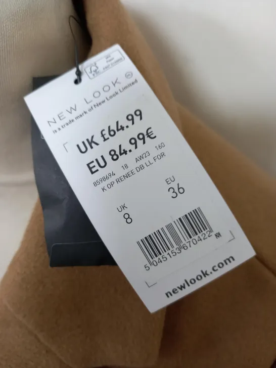 NEW LOOK RENEE DOUBLE BREASTED LONGLINE COAT IN BROWN - UK 8