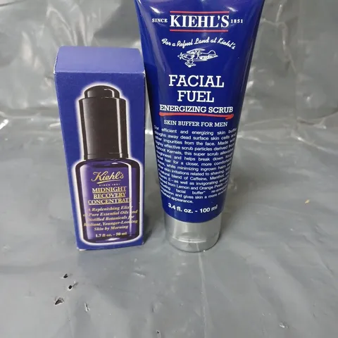 LOT OF 2 KIEHL'S SKINCARE PRODUCTS TO INCLUDE MIDNIGHT RECOVERY DROPS 50ML AND A FACIAL SCRUB 100ML