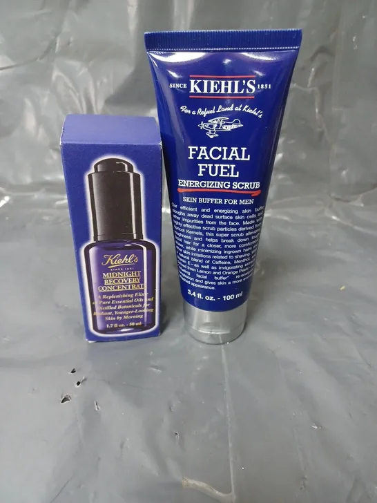 LOT OF 2 KIEHL'S SKINCARE PRODUCTS TO INCLUDE MIDNIGHT RECOVERY DROPS 50ML AND A FACIAL SCRUB 100ML