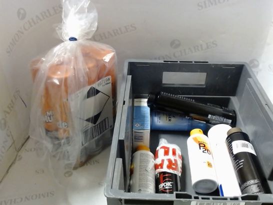 LOT OF ASSORTED ITEMS TO INCLUDE; OVEN CLEANER, SUN CARE, SANITISER ETC