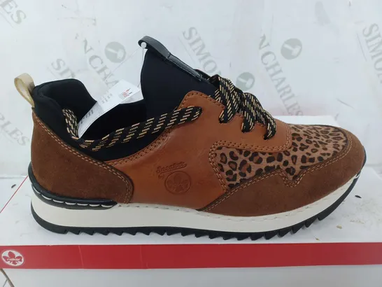 BOXED RIEKER SNEAKERS IN TAN/ANIMAL PRINT - SIZE 40