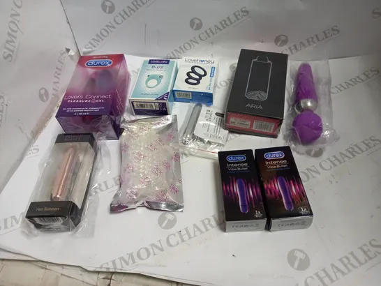 LOT OF APPROX 10 ASSORTED ADULT ITEMS TO INCLUDE VIBRATORS, COCK RINGS, LUBES ETC