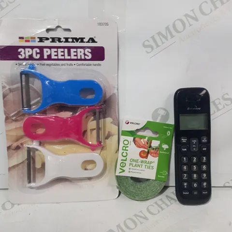 LOT OF APPROXIMATELY 10 ASSORTED HOUSEHOLD ITEMS TO INCLUDE BINATONE PHONE, ONE-WRAP PLANT TIES, 3PC PEELERS, ETC