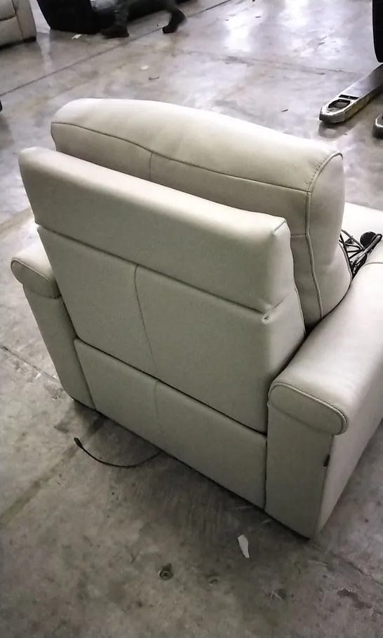 QUALITY ITALIAN DESIGNER ADRIANO WHITE GREY LEATHER POWER RECLINER ARMCHAIR