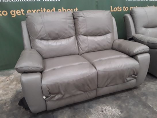 QUALITY GREY FAUX LEATHER PAIR OF TWO SEATER POWER RECLINING SOFAS