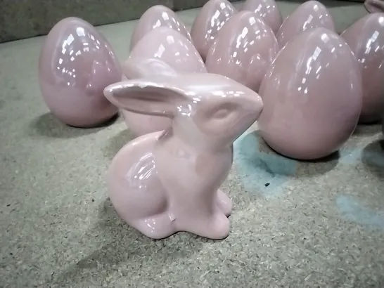 LOT TO CONTAIN 10 CERAMIC EGGS AND 2 CERAMIC BUNNY RABBITS 