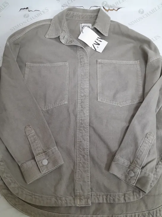 ZARA DENIM JACKET IN LIGHT KHAKI - SMALL