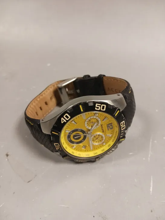 ACCURIST BLACK LEATHER STRAP YELLOW CHRONOGRAPH DIAL WATCH 