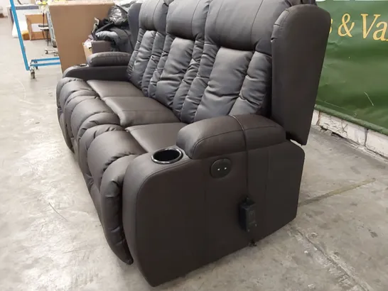 DESIGNER BROWN LEATHER ELECTRIC 3-SEATER RECLINING SOFA 