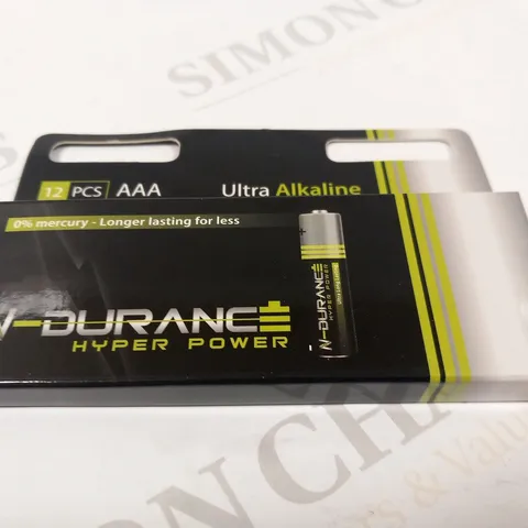 APPROXIMATELY 40 PACKS OF 12 N DURANCE HYPER POWER ULTRA ALKALINE AAA BATTERIES