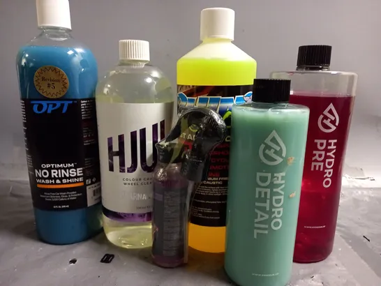 BOX OF ASSORTED CAR CLEANING SOLUTIONS TO INCLUDE - HYDRO - RHINO - AP / COLLECTION ONLY 