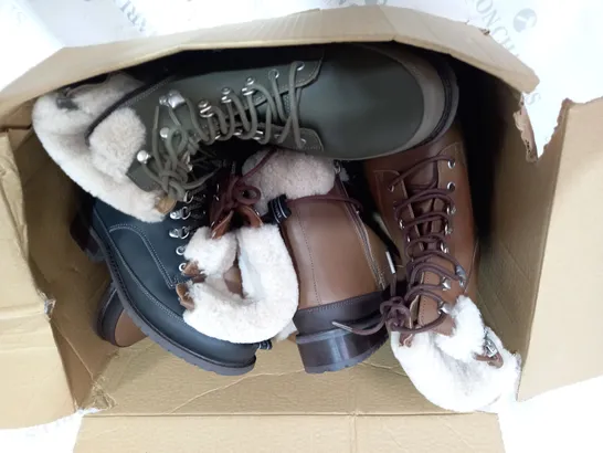 BOX OF APPROXIMATELY 5 PAIRS OF EMU AUSTRALIA BOOTS TO INCLUDE GREEN, BROWN AND BLACK 