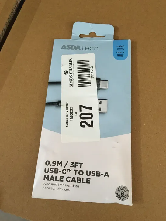 ASDA TECH 0.9M USB-C TO USB-A MALE CABLE