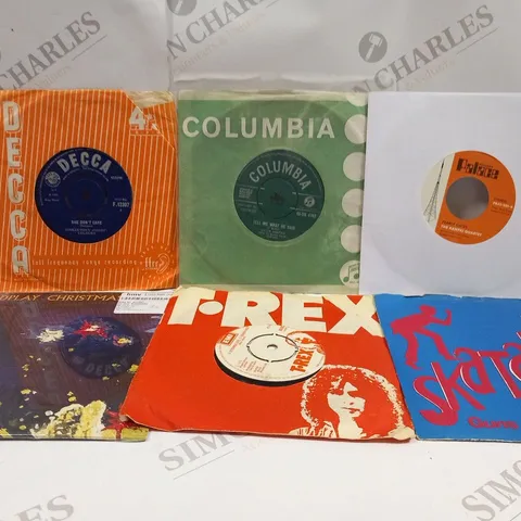 APPROXIMATELY 18 ASSORTED VINYL SINGLES TO INCLUDE; T REX, COLDPLAY, SKATALITES, HELEN SHAPIRO AND THE NEW FACES