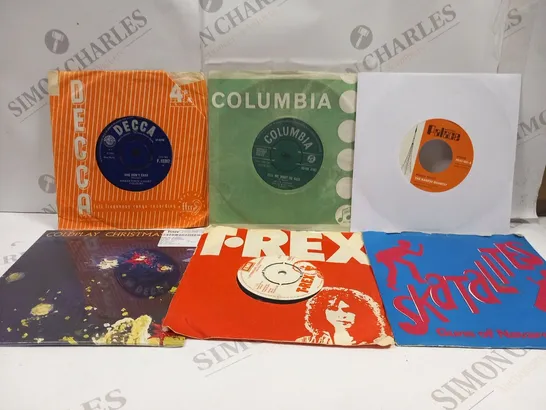 APPROXIMATELY 18 ASSORTED VINYL SINGLES TO INCLUDE; T REX, COLDPLAY, SKATALITES, HELEN SHAPIRO AND THE NEW FACES