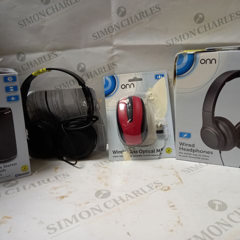 LOT OF 4 ASSORTED ELECTRICAL ITEMS TO INCLUDE PORTABLE SPEAKER, WIRELESS MOUSE, JVC HEADPHONES, ETC