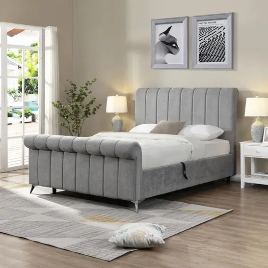 BOXED LEATHAN CARLOW GREY 4FT6 OTTOMAN BED (4 BOXES)