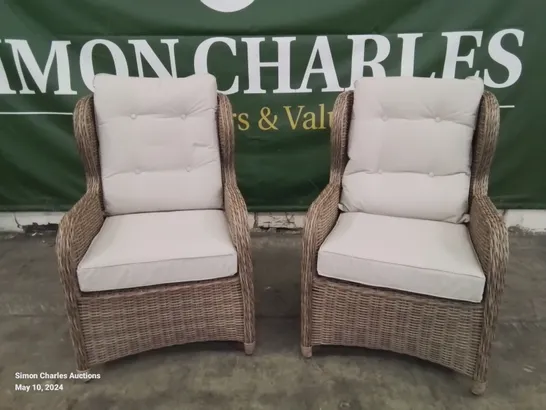 BOXED RECLINER BISTRO CHAIRS × 2 - NATURAL 