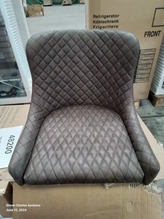 A BOXED PAIR OF BROWN FAUX LEATHER UPHOLSTERED SIDE/DINING CHAIRS