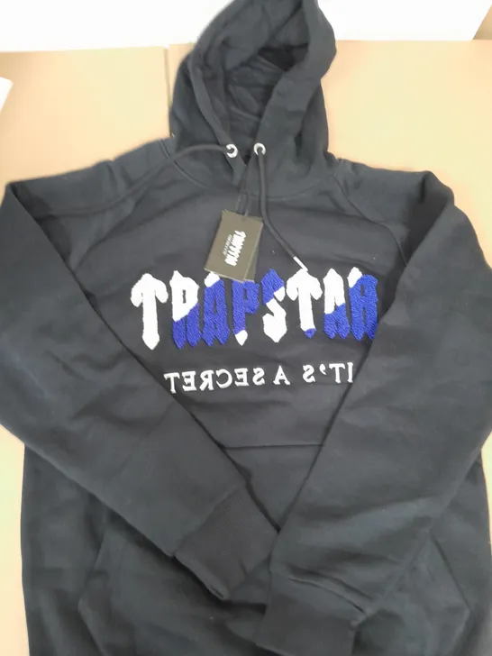 TRAPSTAR BLUE AND WHITE LOGO HOODIE - SIZE SMALL