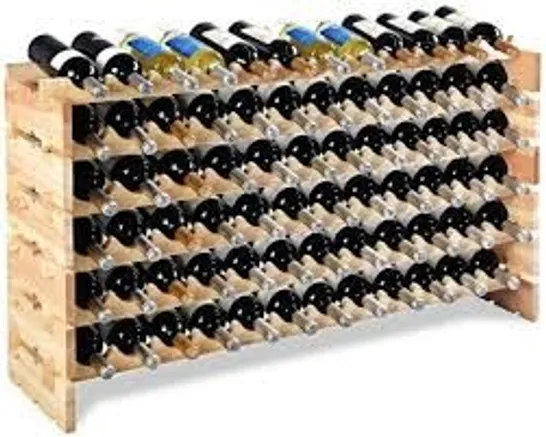 BOXED COSTWAY 72 BOTTLES STORAGE WINE RACK FREESTANDING PINE WOOD DISPLAY SHELF WINE HOLDER