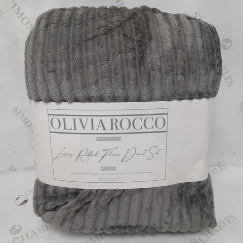 OLIVIA ROCCO LUXURY RIBBED FLEECE DUVET SET IN GREY - SINGLE