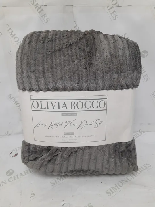 OLIVIA ROCCO LUXURY RIBBED FLEECE DUVET SET IN GREY - SINGLE